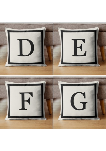 Harfli Kırlent Kılıfı - T Harfi - Hediyelik Dekoratif Kırlent Yastık Kılıfı 43 x 43 cm Krem-Siyah modelleri