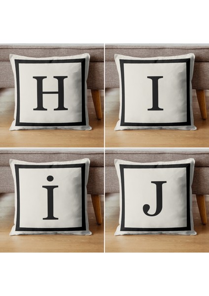 Harfli Kırlent Kılıfı - T Harfi - Hediyelik Dekoratif Kırlent Yastık Kılıfı 43 x 43 cm Krem-Siyah fırsatları