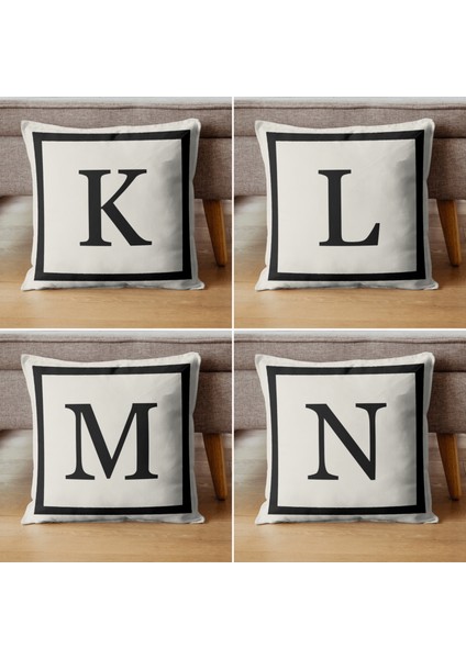 Harfli Kırlent Kılıfı - T Harfi - Hediyelik Dekoratif Kırlent Yastık Kılıfı 43 x 43 cm Krem-Siyah indirimleri