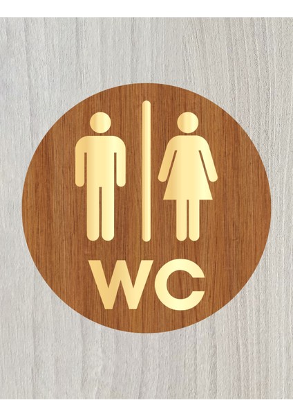 Lazer Kesim Gold Pleksi Ahşap Wc Tuvalet Tabelası Kadın & Erkek Yönlendirme Levhası 15X15cm