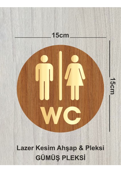 Lazer Kesim Gold Pleksi Ahşap Wc Tuvalet Tabelası Kadın & Erkek Yönlendirme Levhası 15X15cm fiyatları
