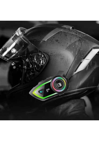 Kask 2x Intercom Kulaklık Su Geçirmez Motorcu Kask Kulaklığı Çift Telefon Bluetooth Rgb Işık Fm Radyo