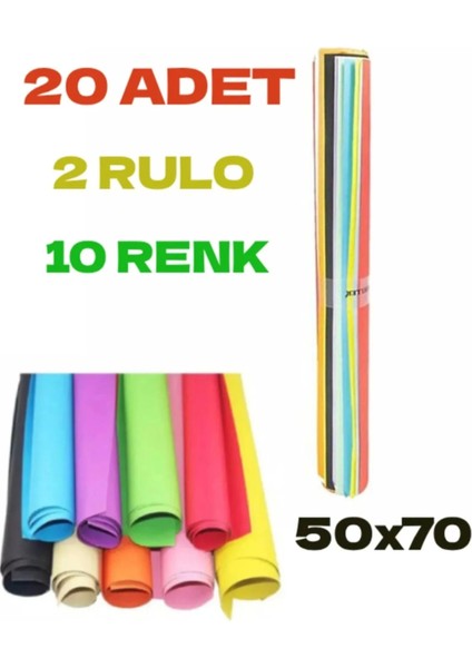 20 Adet 50X70 cm Fon Kartonu 10 Renk(2 Rulo)