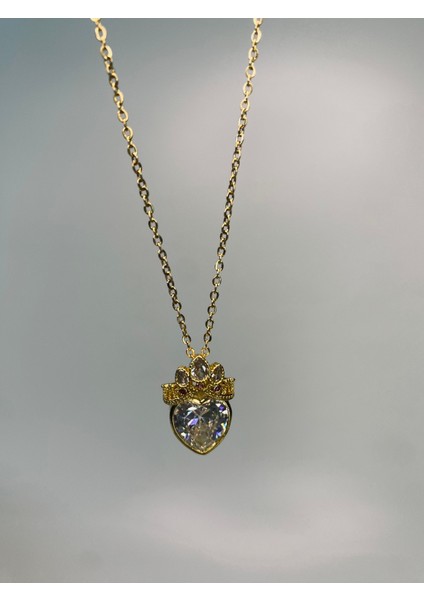 Şeffaf Kalp Taçlı Çelik Zarif Kolye / Kutulu fiyatları