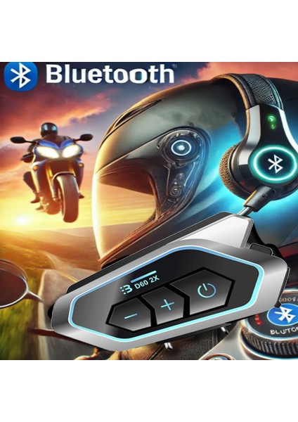 Kask 2x Intercom Kulaklık Su Geçirmez Motorcu Kaskı Kulaklığı Bluetooth Rgb Işıklı Fm Radyo