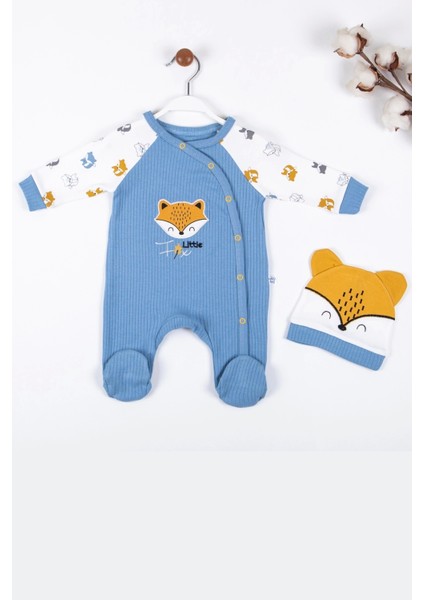 3-9 Ay Erkek Çocuk Tulumu Little Fox Mavi