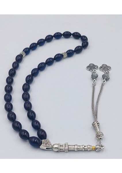 Siyah Mavi Arpa Kesim Alpaka Püsküllü Ateş Kehribar Tespih