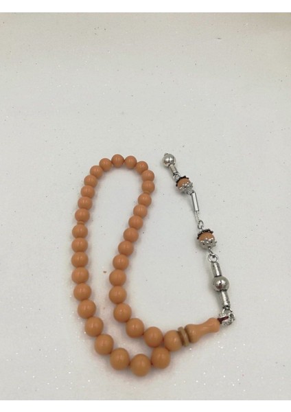 Krem Küre Kesim Bilek Boy Alpaka Püskül Kehribar Tespih