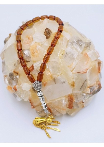 Sarı Bilek Boy Alpaka Püsküllü Ateş Kehribar Tespih