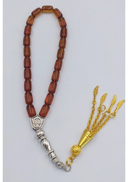 Sarı Bilek Boy Alpaka Püsküllü Ateş Kehribar Tespih fiyatları