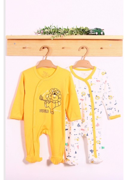 3-6 Ay Mini Jungle Aslan Erkek Çocuk 4'lü Tulum Seti Sarı