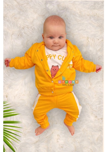 3-18 Ay Kız Bebek Takımı Cute Funny Kapişonlu 3'lü Sarı