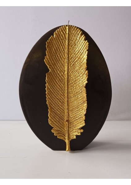 Kuş Tüyü Kabartmalı Oval Mum 23 x 15 x 5 cm 1329 gr Siyah