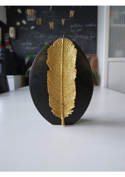 Kuş Tüyü Kabartmalı Oval Mum 23 x 15 x 5 cm 1329 gr Siyah modelleri