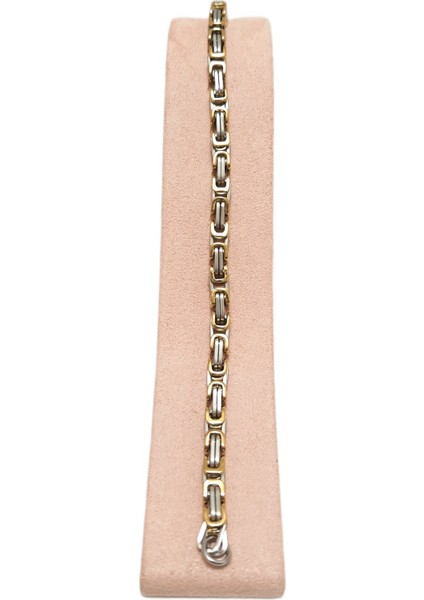 Çelik Bileklik Kral Zincir Model 0.5 mm 22 cm Bizans Bağlantı Tasarım Gümüş (Silver) Altın Sarısı (Gold) Unisex