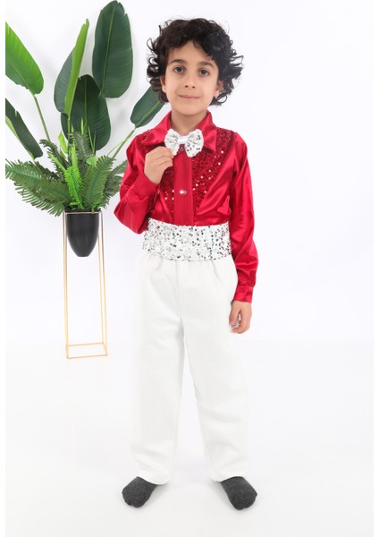 KADIKÖY KOSTÜM Erkek Çocuk Kırmızı Beyaz Dansçı Kostümü