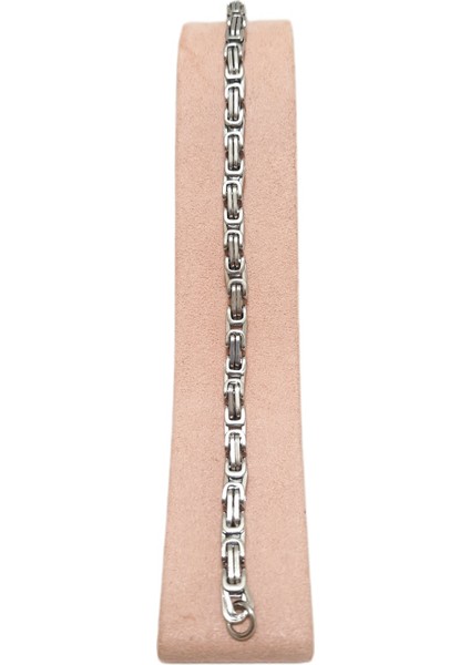 Çelik Bileklik Kral Zincir Model 0.5 mm 22 cm Bizans Bağlantı Tasarım Gümüş Silver