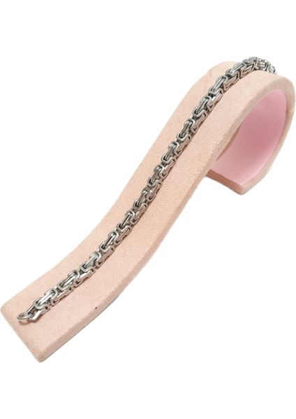 Çelik Bileklik Kral Zincir Model 0.5 mm 22 cm Bizans Bağlantı Tasarım Gümüş Silver