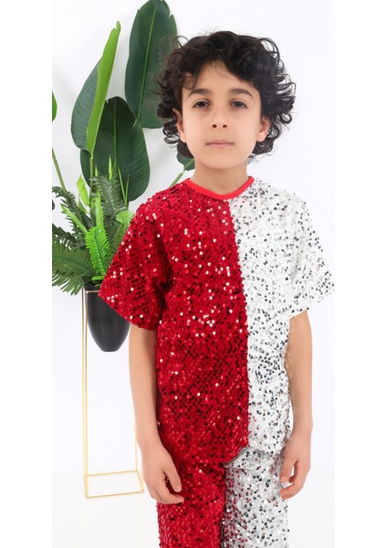 KADIKÖY KOSTÜM Erkek Çocuk Kırmızı Beyaz Pul Payet Dansçı Kostümü modelleri