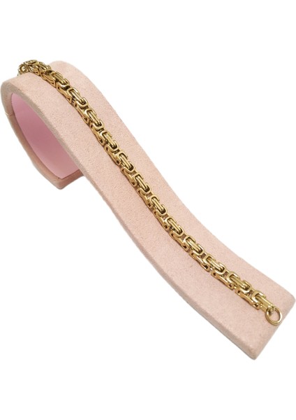 Çelik Bileklik Kral Zincir Model 0.5 mm 22 cm Bizans Bağlantı Tasarım Altın Sarısı (Gold)