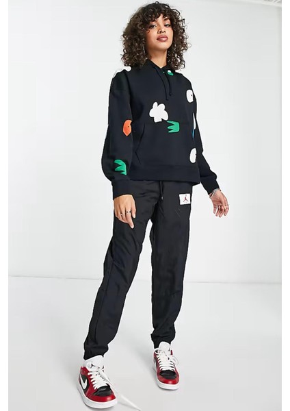 Women's Jordan Artist Series Loose Fit Flight Fleece Hoodie Kadın Büyük Beden Kapüşonlu Sweatshirt Siyah Renkli fırsatları