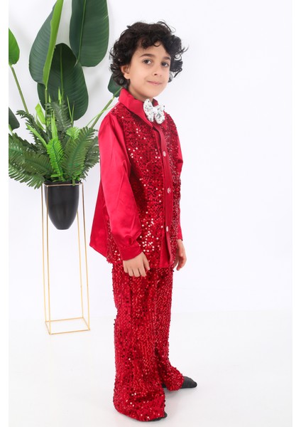 KADIKÖY KOSTÜM Erkek Çocuk Kırmızı Pul Payet Dansçı Kostümü