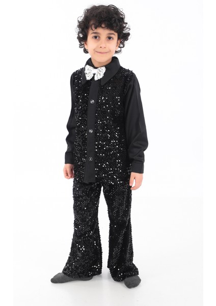 KADIKÖY KOSTÜM Erkek Çocuk Siyah Pul Payet Dansçı Kostümü