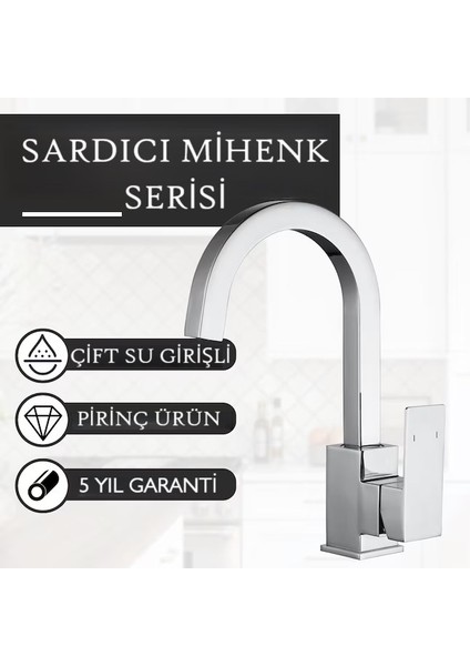 Srdc Mihenk Premium Mutfak Bataryası - Pirinç Gövde & Paslanmaz Boru - Çift Su Girişi
