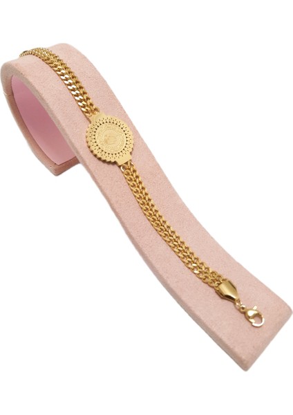 Çelik Bileklik Ata Çeyrek Hasır Kordon Kalınlık 0.1 cm Genişlik 0,6 cm 17 cm Altın Sarısı (Gold)