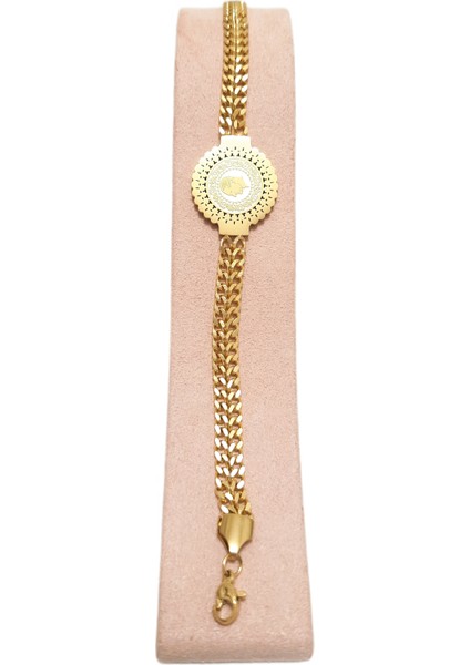 Çelik Bileklik Ata Çeyrek Hasır Kordon Kalınlık 0.1 cm Genişlik 0,6 cm 17 cm Altın Sarısı (Gold)