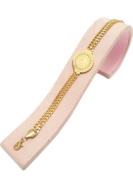 Çelik Bileklik Ata Çeyrek Hasır Kordon Kalınlık 0.1 cm Genişlik 0,6 cm 17 cm Altın Sarısı (Gold)