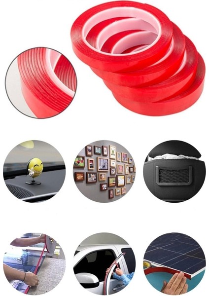 Silikonlu Çift Taraflı Şeffaf Kırmızı Su Geçirmez Güçlü Montaj Bandı 18MM x 2mt 18*2 Silikon Bant