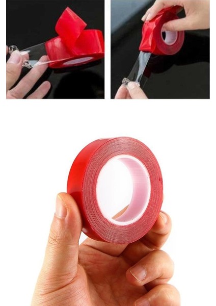 Silikonlu Çift Taraflı Şeffaf Kırmızı Su Geçirmez Güçlü Montaj Bandı 18MM x 2mt 18*2 Silikon Bant fırsatları