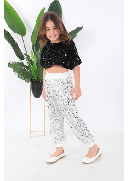 KADIKÖY KOSTÜM Kız Çocuk Siyah Beyaz Kısa Tişört Pul Payet Dansçı Kostümü fiyatları
