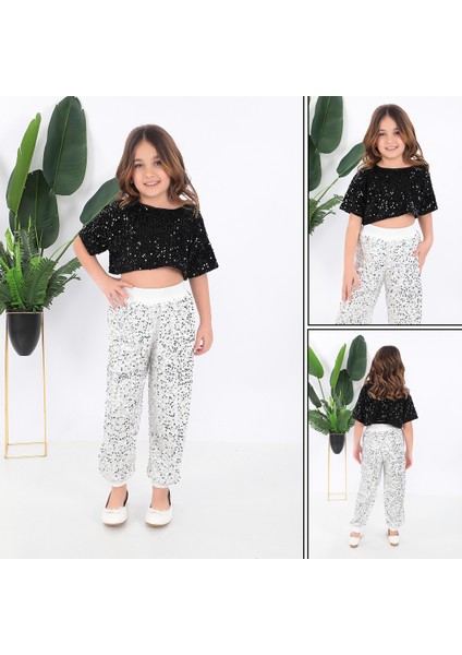 KADIKÖY KOSTÜM Kız Çocuk Siyah Beyaz Kısa Tişört Pul Payet Dansçı Kostümü fırsatları