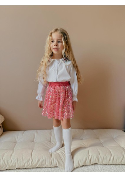 Yigit Butik Pul Payet Etekli Gömlekli Kız Çocuk Takım