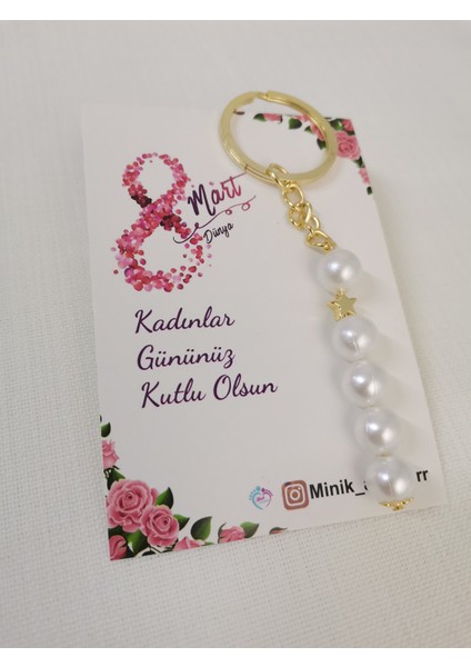 100 Adet 8 Mart Dünya Kadınlar Günü Hediyesi Inci ve Yıldız Figürlü Anahtarlık Çanta Süsü