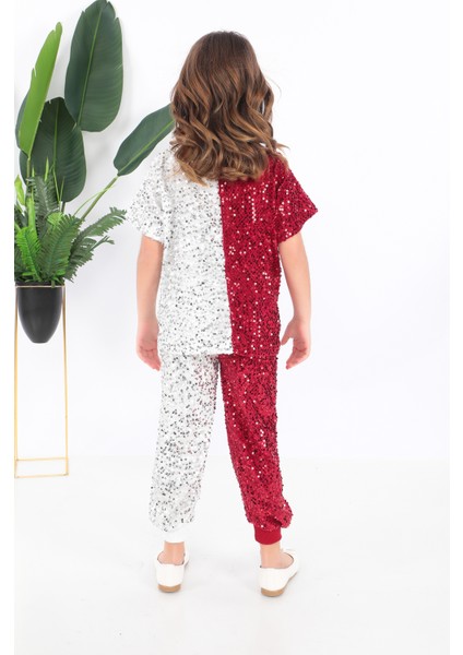 KADIKÖY KOSTÜM Kız Çocuk Kırmızı Beyaz Pul Payet Dansçı Kostümü