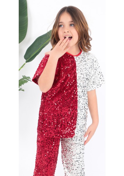 KADIKÖY KOSTÜM Kız Çocuk Kırmızı Beyaz Pul Payet Dansçı Kostümü modelleri