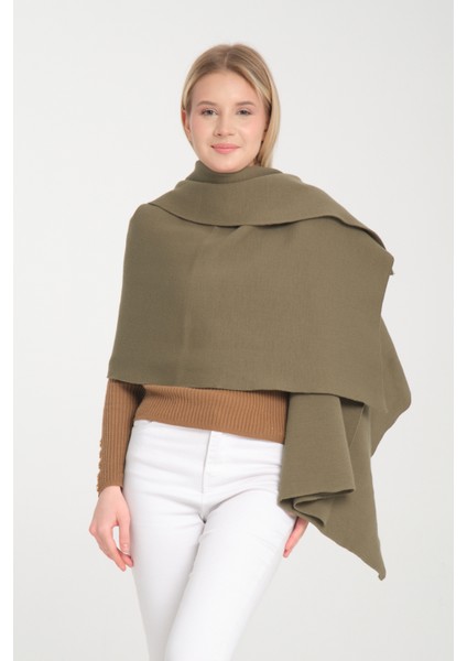 Düz Triko Örgü Omuz Şalı, Kadın Şık Rahat Kışlık Omuz Şalı, Omuz Aksesuarı, Puffy Atkı Omuz Şalı