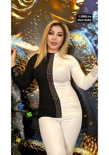 Bluz Ince Doku Taşli Işlemeli Standart Beden Likrali