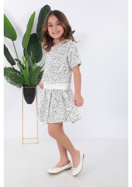 KADIKÖY KOSTÜM Kız Çocuk Beyaz Pul Payet Dansçı Kostümü