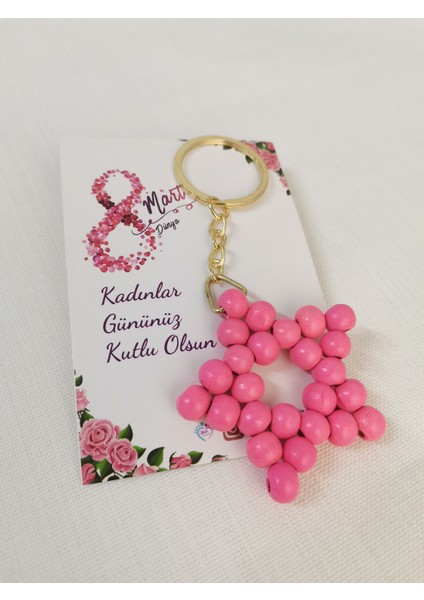 8 Mart Dünya Kadınlar Günü Hediyesi Ahşap Yıldız Anahtarlık Çanta Süsü