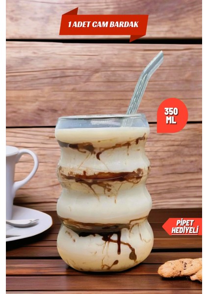 1 Adet Borosilikat Boğumlu Model Kokteyl ve Soğuk-Sıcak Kahve Bardağı Pipet 350ML