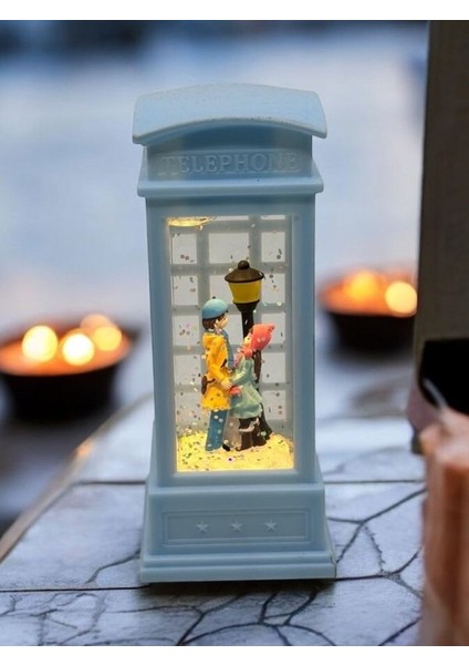 Sevgililer Günü-Sevgi Işığı: Kar Taneli Telefon Kulubesi-Işıklı Kar Küresi-Orta Boy