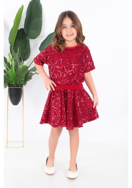 KADIKÖY KOSTÜM Kız Çocuk Kırmızı Pul Payet Dansçı Kostümü