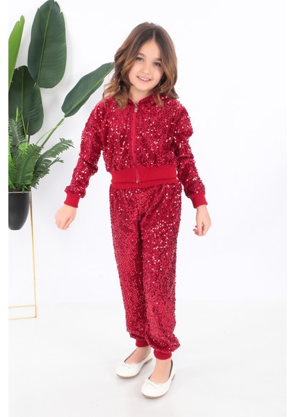 KADIKÖY KOSTÜM Kız Çocuk Kırmızı Kapşonlu Pul Payet Dansçı Kostümü