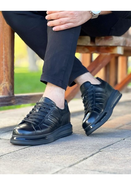 Black Tillew 0989 Hakiki Deri Siyah Erkek Sneaker Siyah
