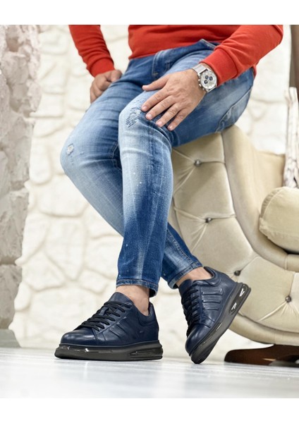 Dark Blue Tillew 0989 Hakiki Deri Erkek Sneaker Lacivert