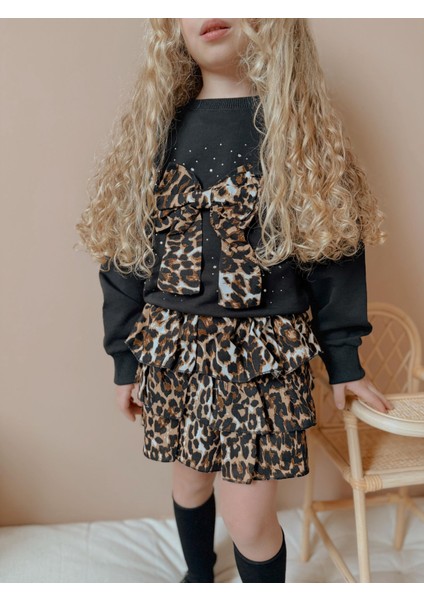 Yigit Butik Fiyonk Işlemeli Leopar Etekli Kız Çocuk Takım fiyatları